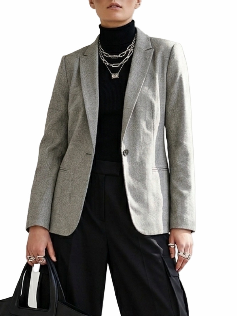 Kenneth Cole Select grey herringbone quiet luxury minimalist old money blazer L